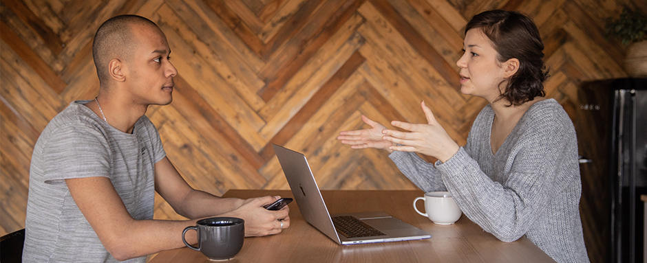 Two people having a meeting