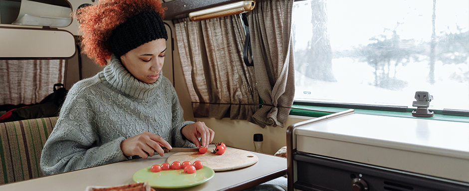 Making food in a campervan