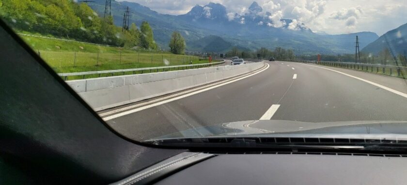 Mountain view from a car window